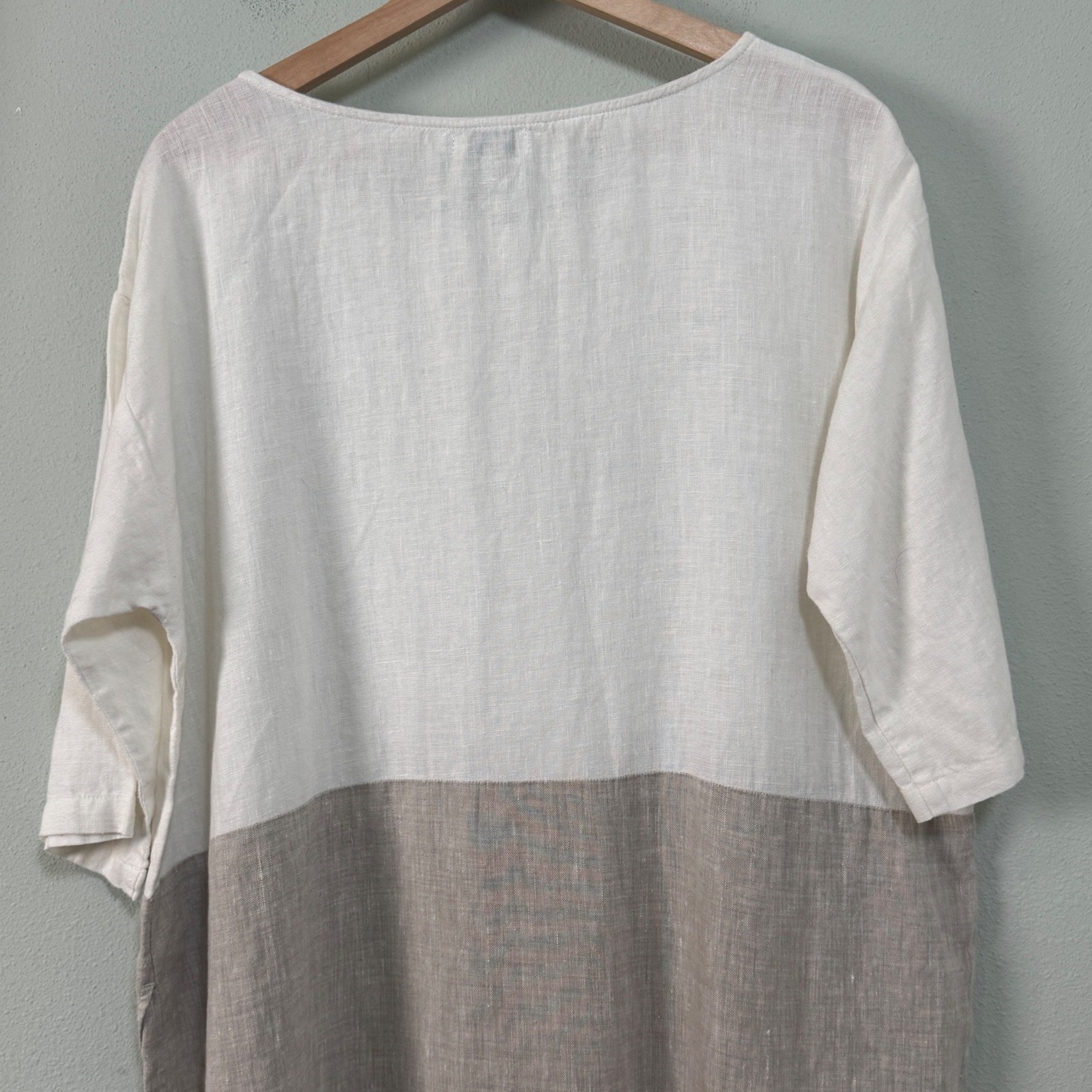 Magiclinen Adria Color-Block Linen Dress White Gray Xl Relaxed Fit Pocketed — image 7 of 8